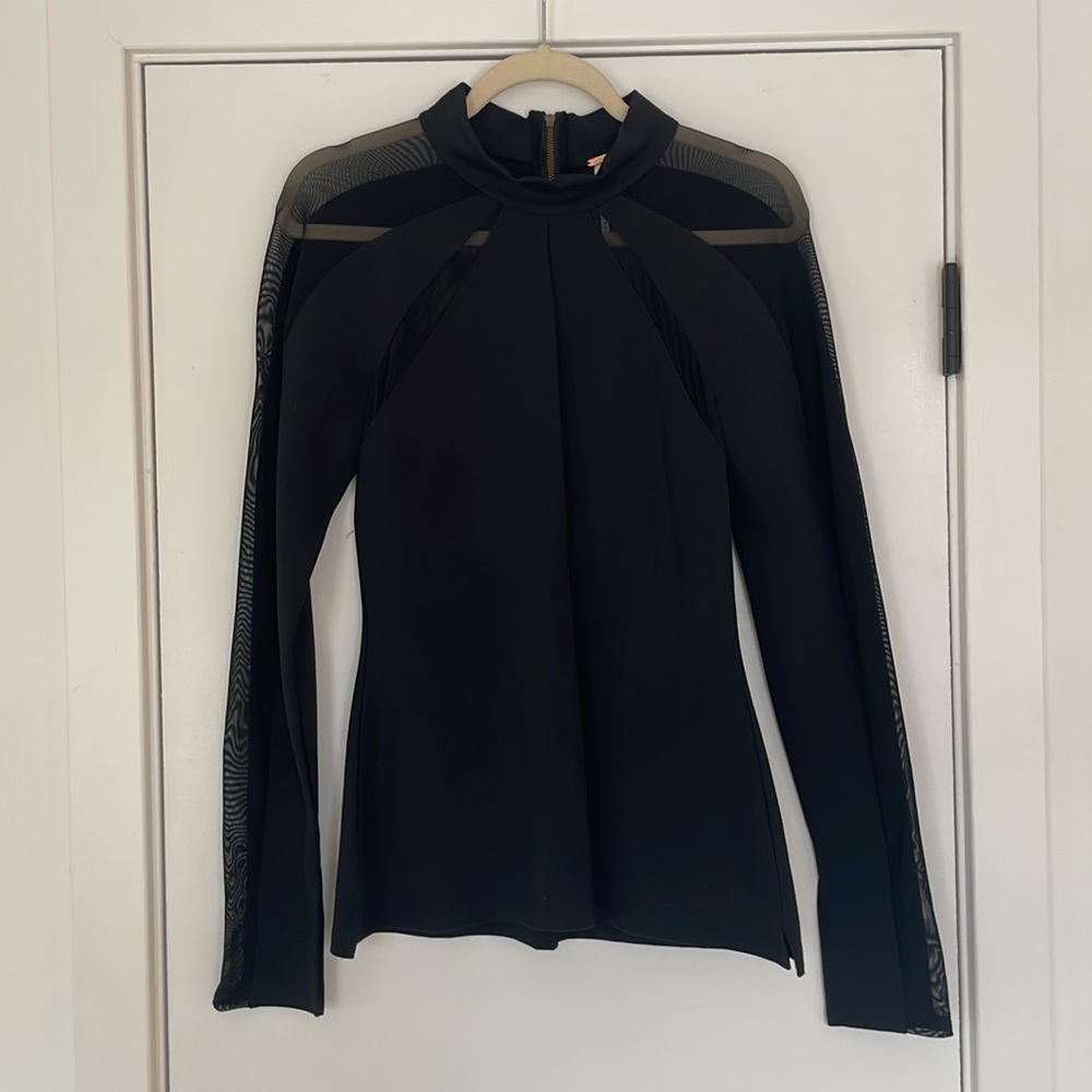 Free People Long Sleeve Black Mesh Shirt - Medium